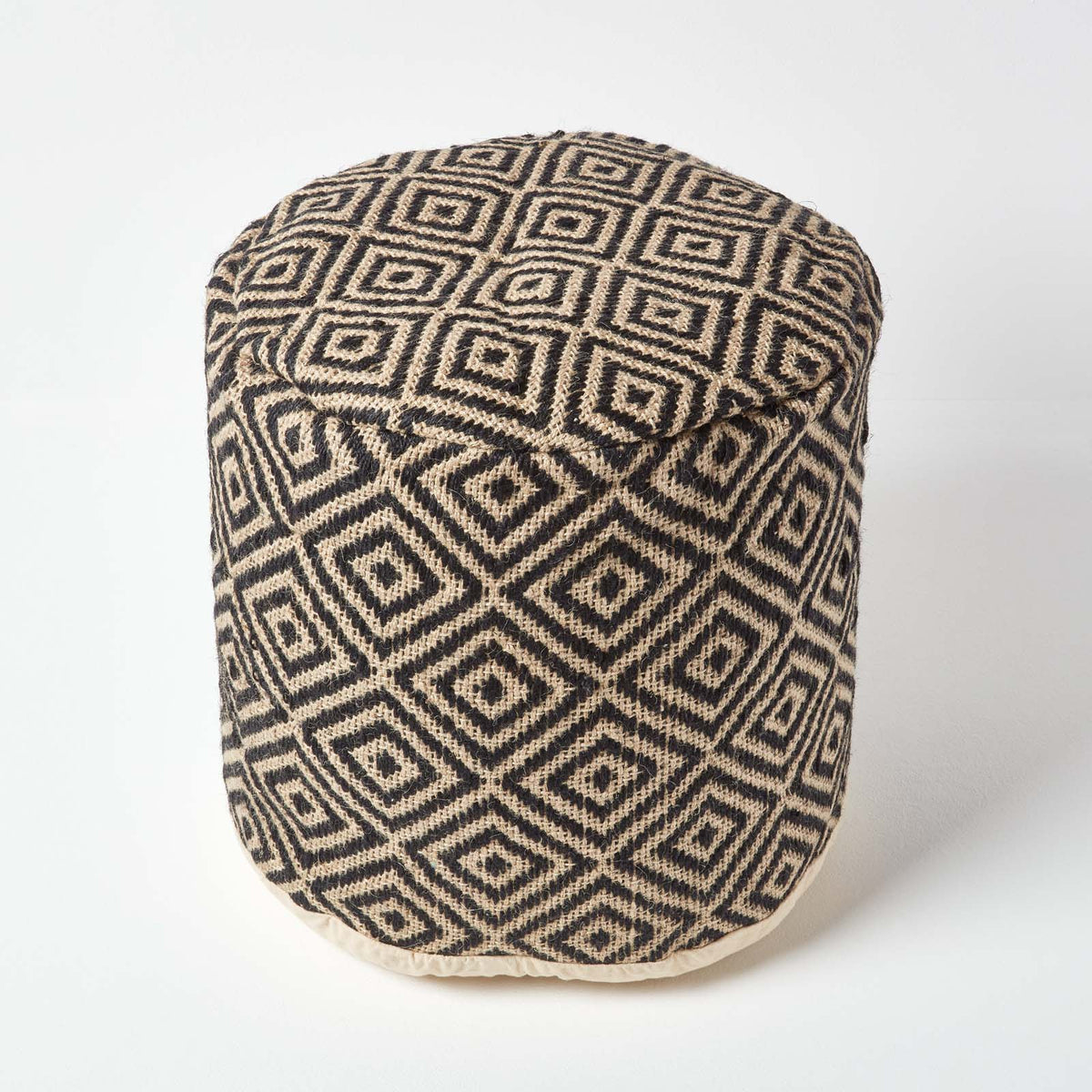 HOMESCAPES Black And Cream Aztec Style Jute Footstool Beanbag Round 45 X 40 Cm