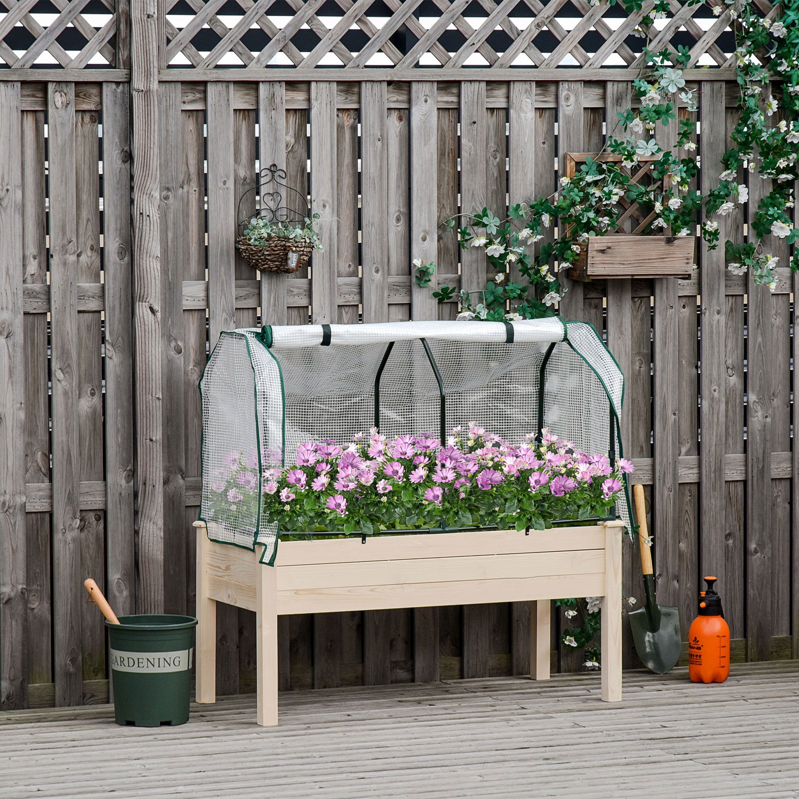 Raised Wood Planter Box With Pe Cover Natural
