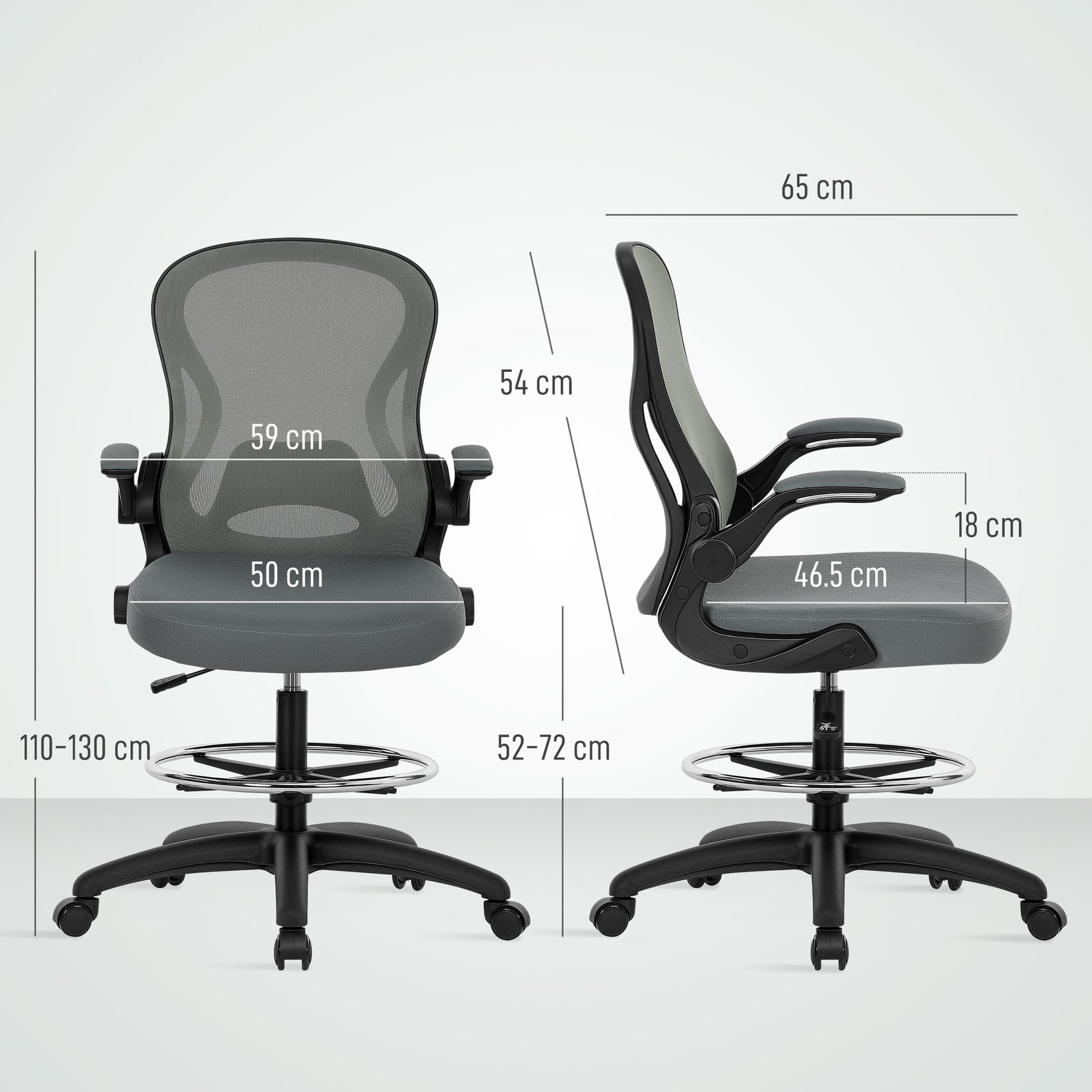 Draughtsman Chair Mesh Chair With Footrest | Charcoal Grey