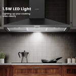 Black 90cm Wall-mounted 3-speed Chimney Range Hood Cooker Extractor
