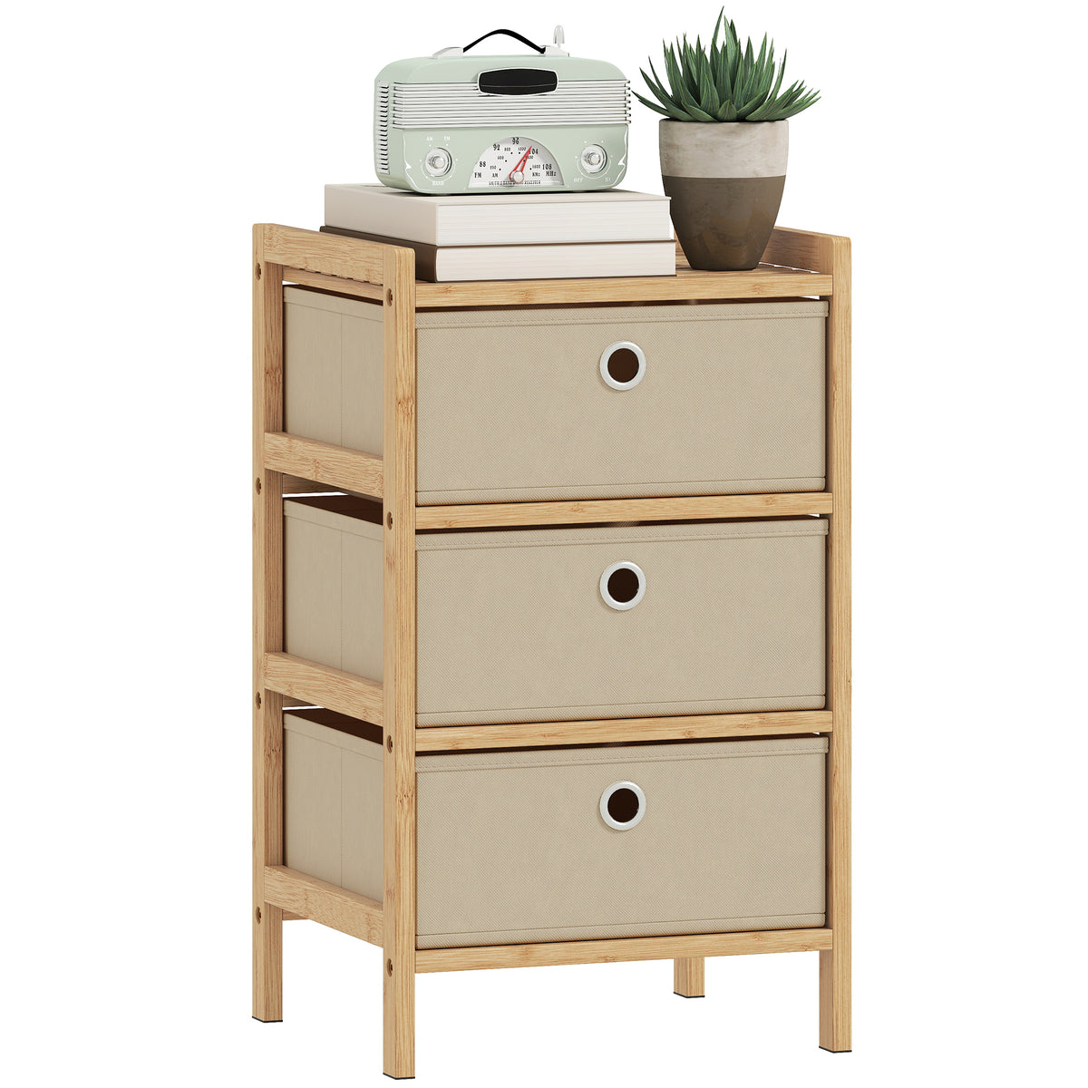 HOMCOM Chest Of Drawers, 3 Drawers Dresser With Bamboo Frame