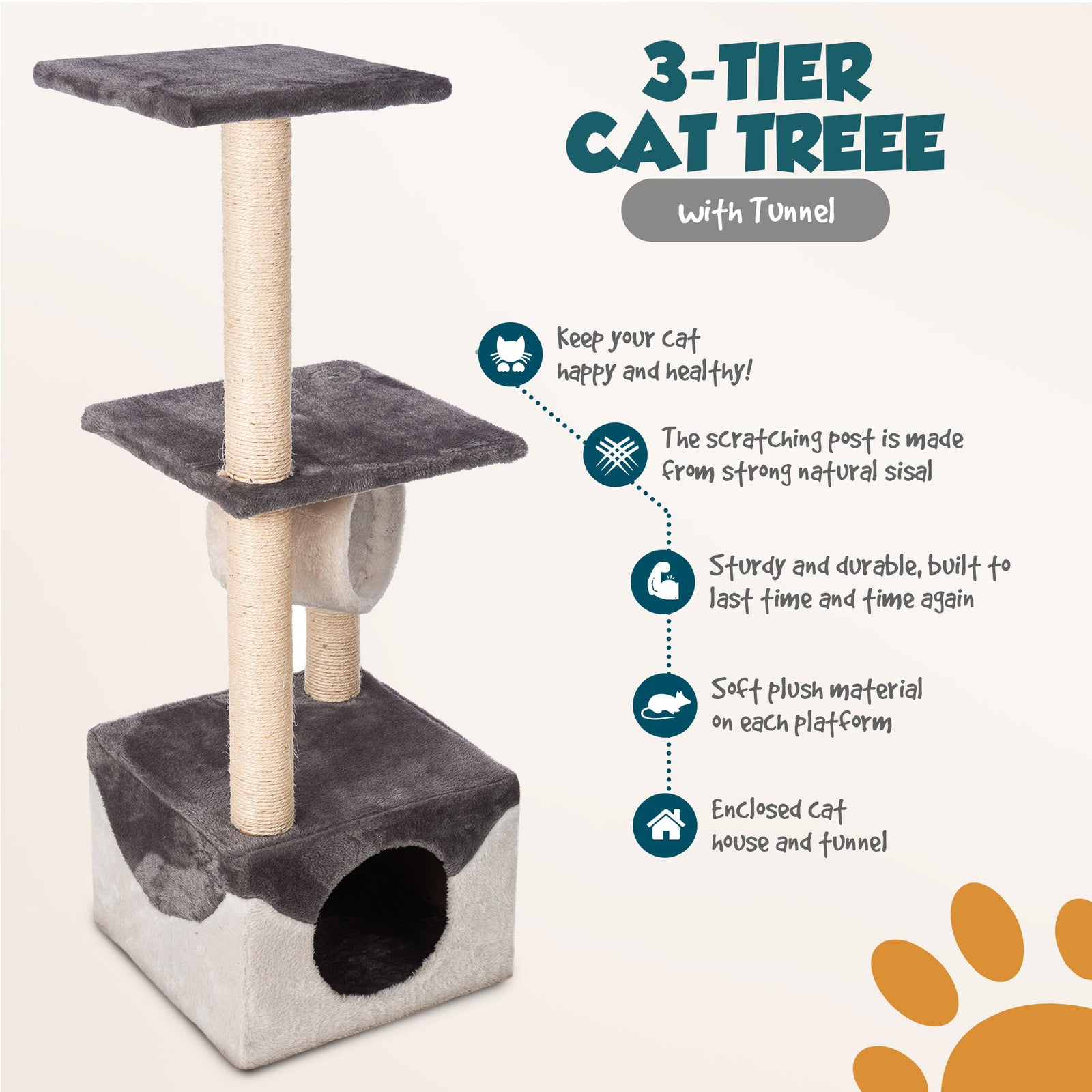 3 Tier Cat Activity Tree And Scratching Post