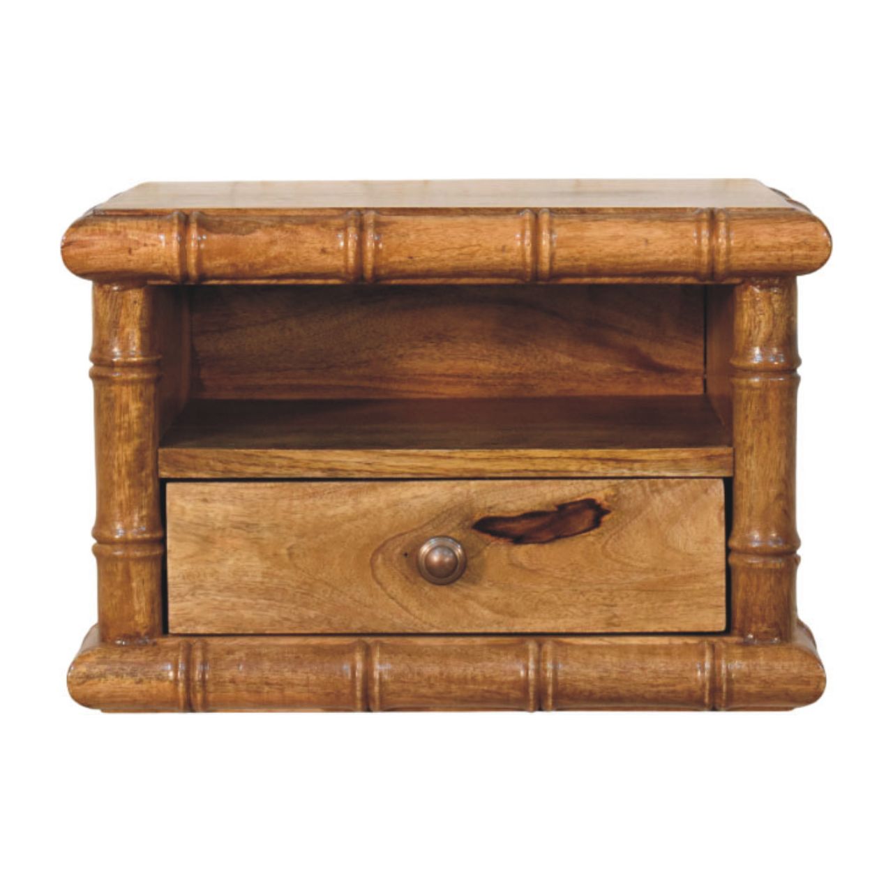 Bamboo Open Bedside In Amber Oak Finish, 1 Drawer, Brown