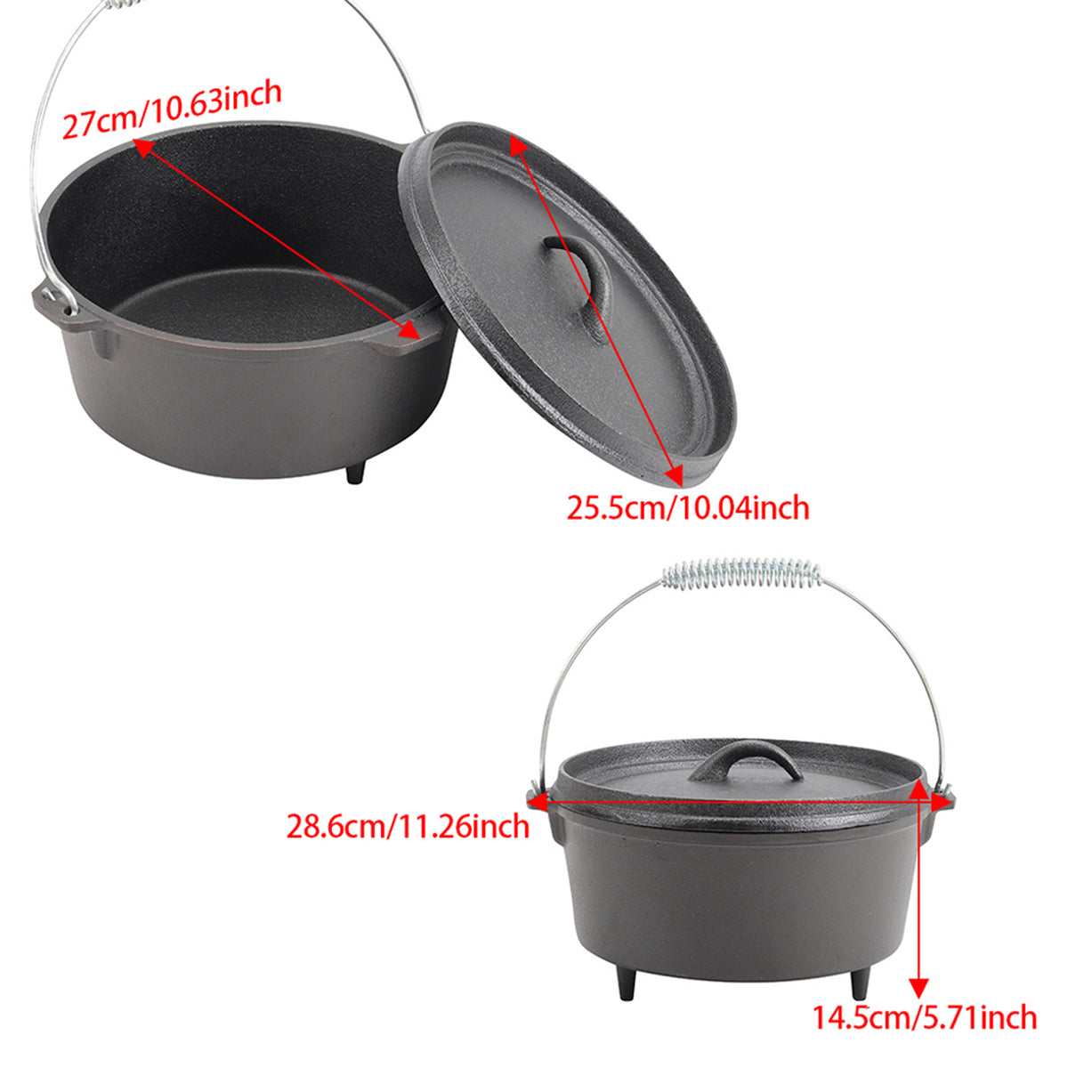 Breeins 3-legged Cast Iron Dutch Oven With Spring Handle