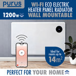 Wifi Smart Electric Radiator Panel Heater White Wall Mounted Or Floor Standing Bathroom Safe Timer And Thermostat | 1200w | White