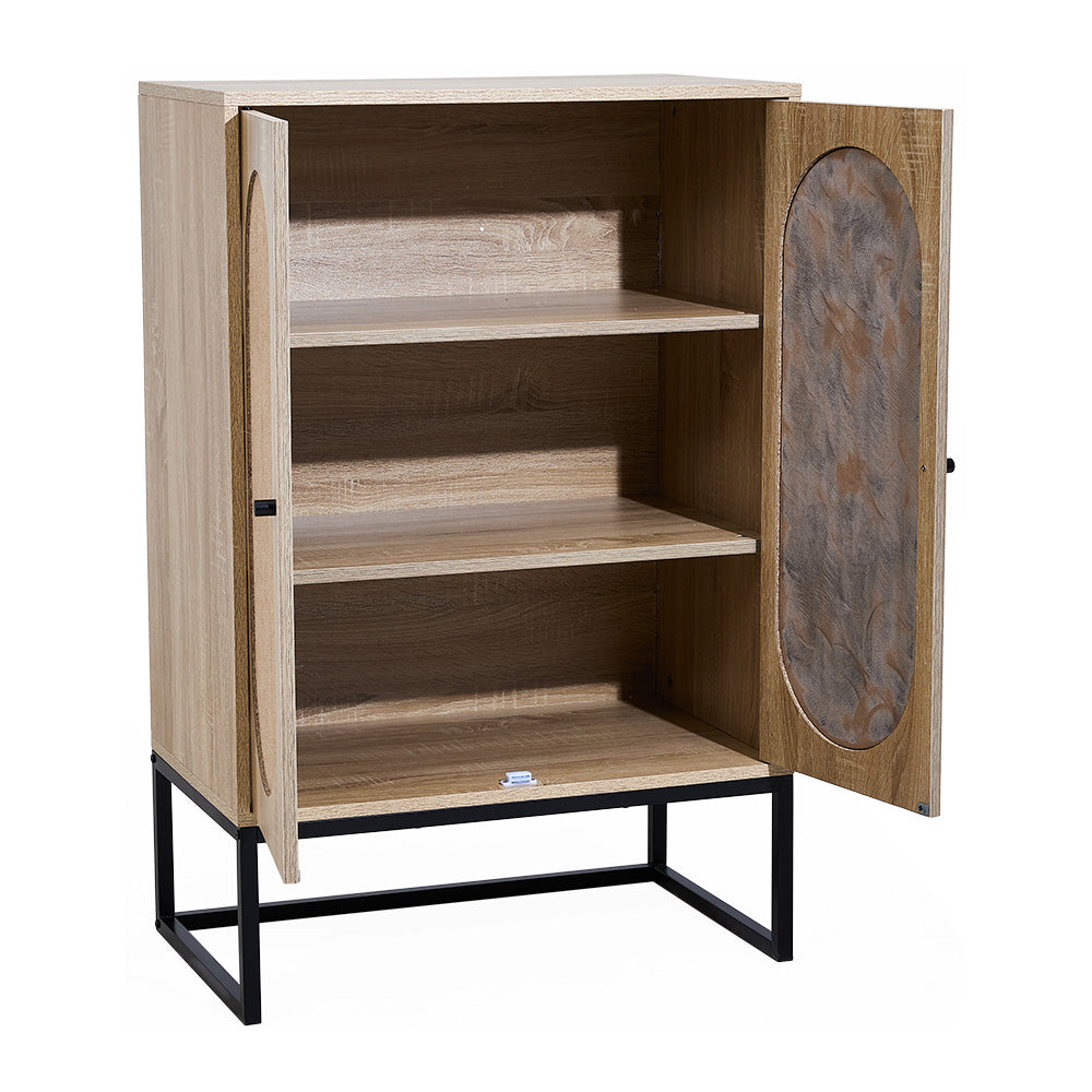 Sideboard Storage Cabinet With Magnetic Rattan Doors