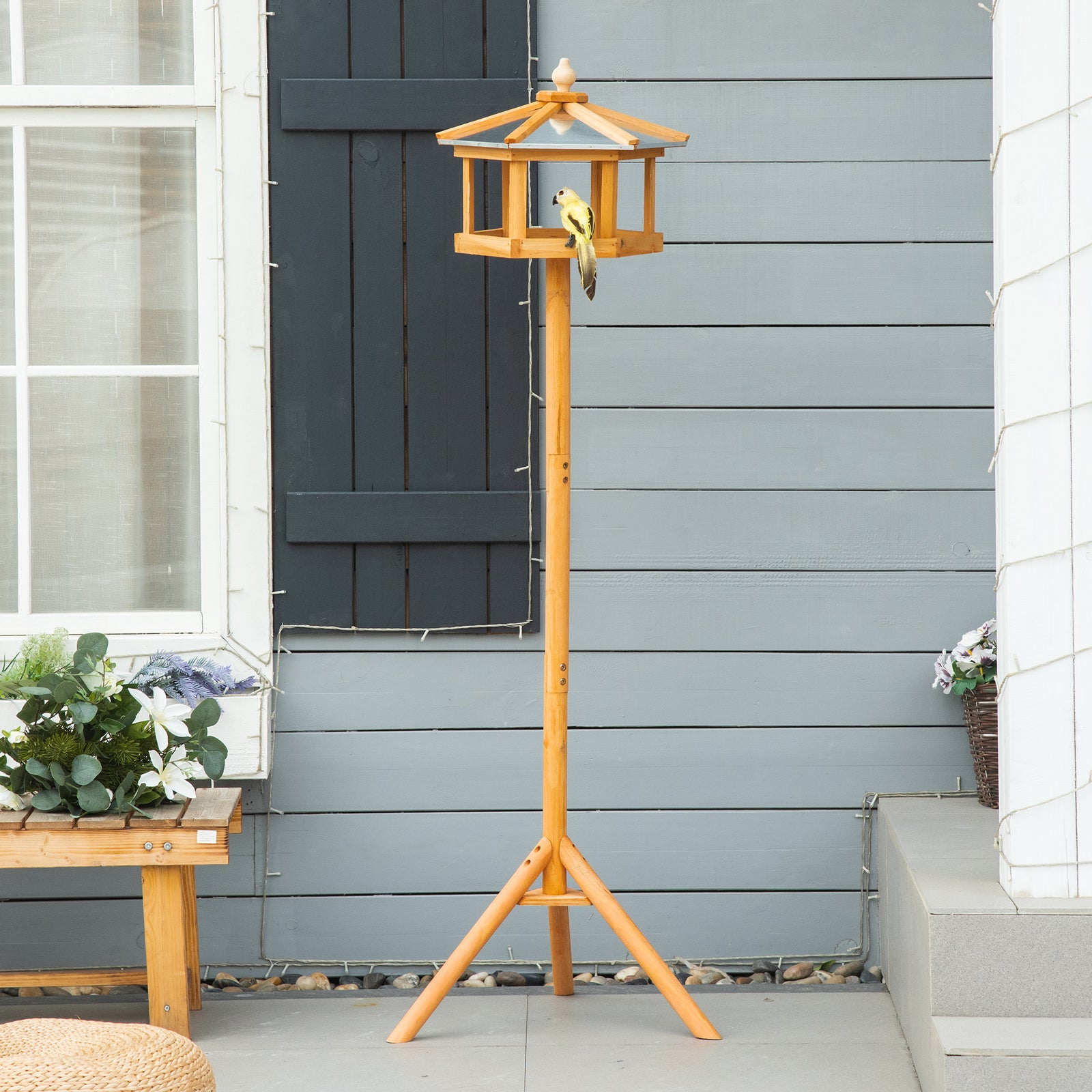 Pawhut Bird Table Wooden Feeding Station With Stand For Garden Wooden 153cm