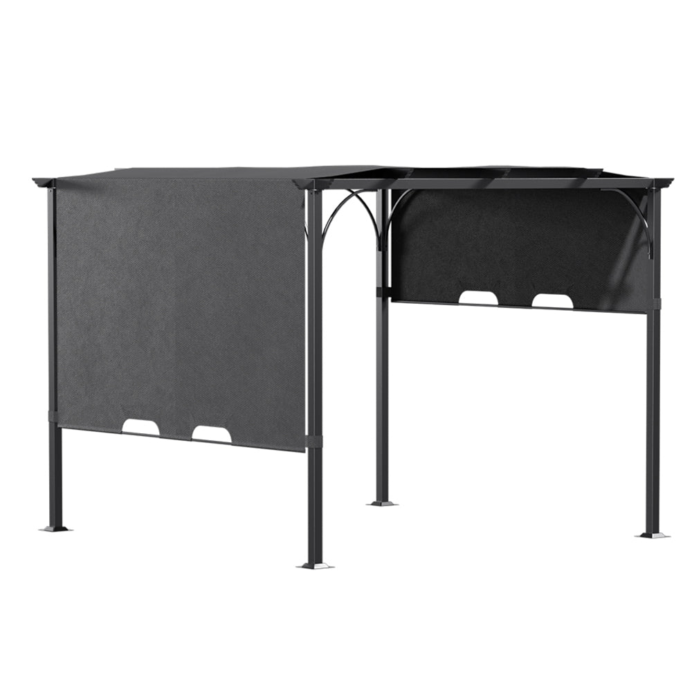3x 3m/3x 4m Retractable Pergola With Pa-coated Polyester Canopy Outdoor Sun Shade Shelter With Steel Frame For Patio | 3m x 3m | Dark Grey