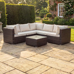 Oliena Modular Rattan L-shaped Corner Garden Furniture | 4 Piece | Cream & Brown
