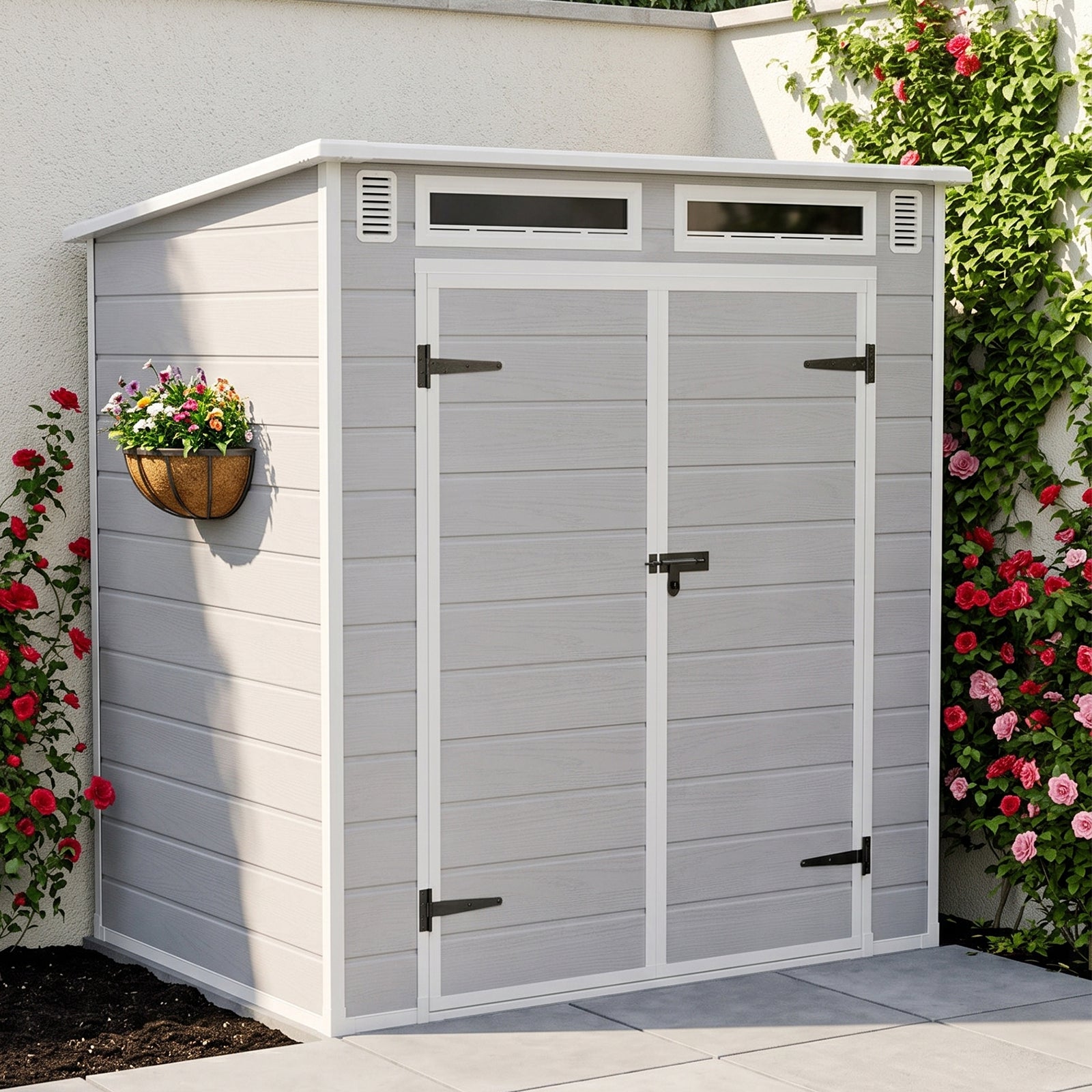 6 X 4ft Outdoor Garden Pent Roof Tool Storage Shed | Light Grey