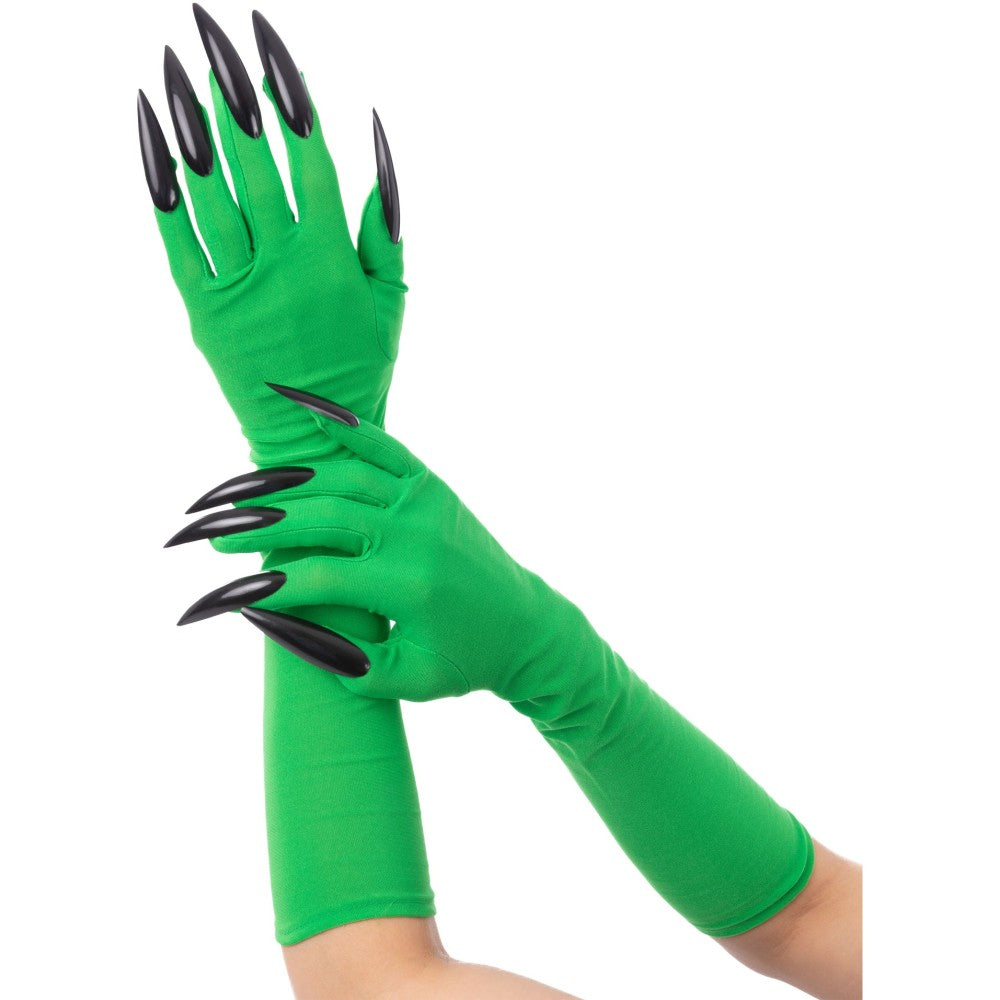Green Wicked Witch Gloves, With Black Nails
