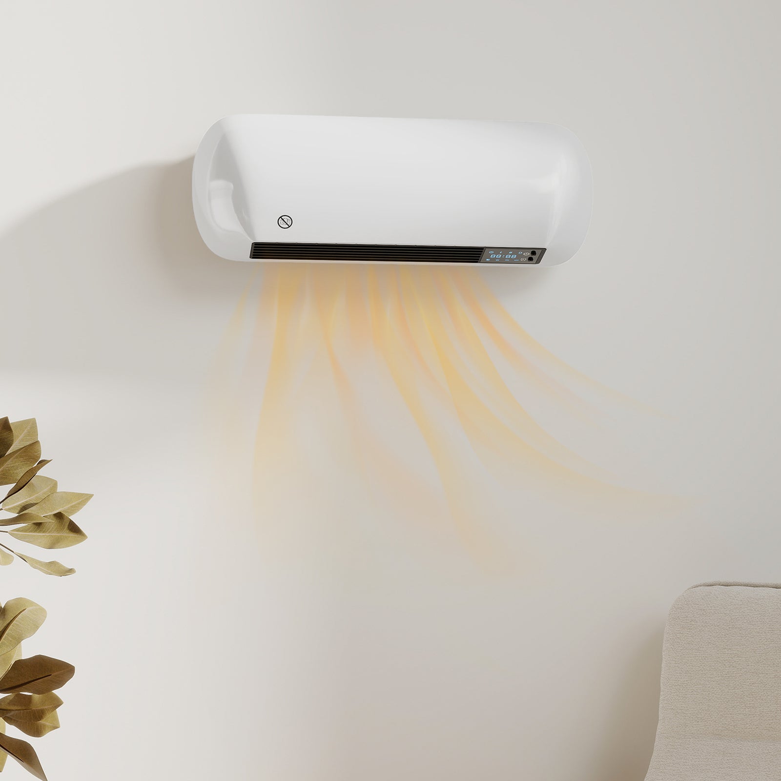 Ceramic Electric Heater 2000w With Fan, Wall Mounted | White