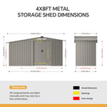 4x8ft Metal Garden Storage Shed With  Extra 70cm Firewood Storage