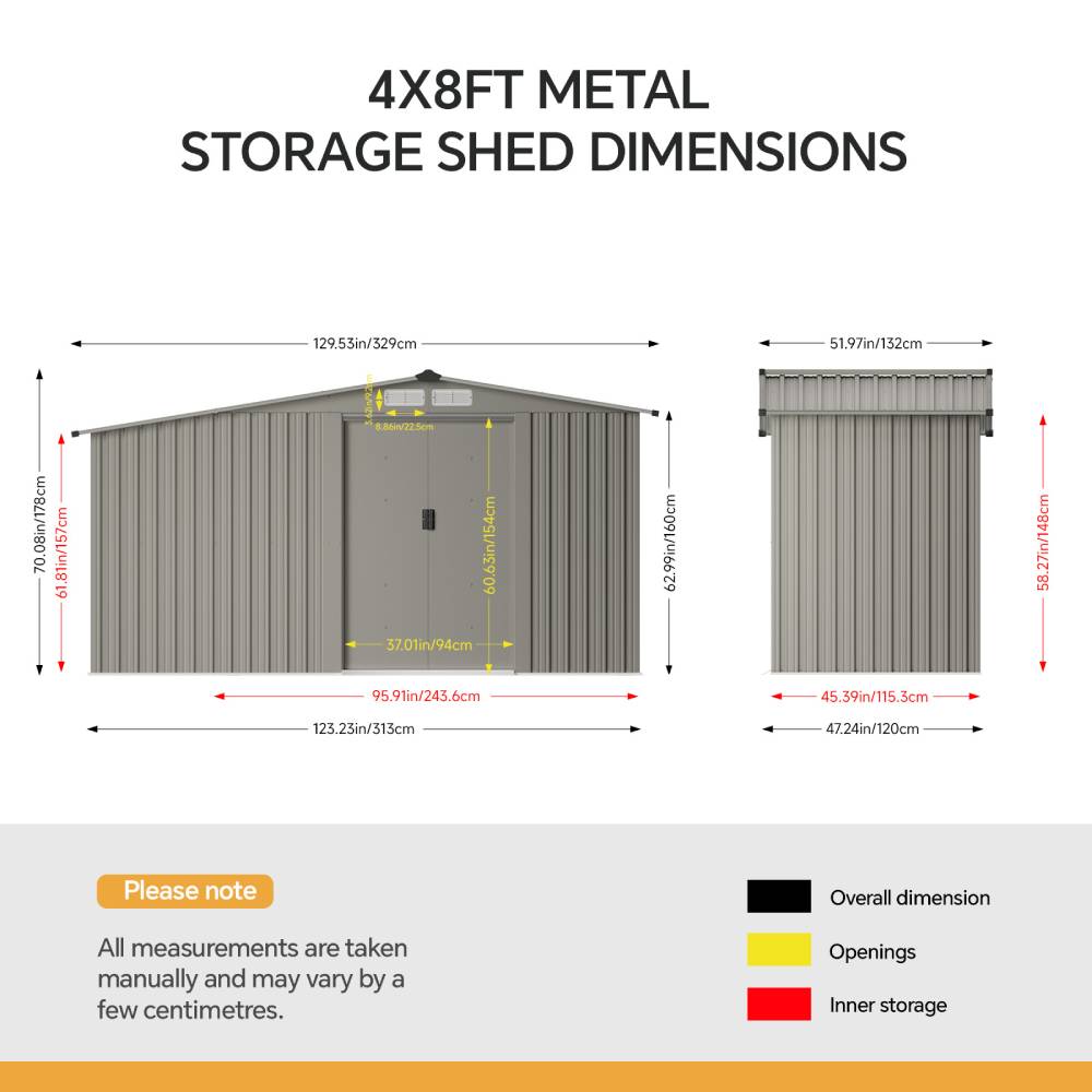 4x8ft Metal Garden Storage Shed With  Extra 70cm Firewood Storage