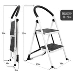 Step Ladder Premium Heavy-duty Steel Folding Step Stool 150kg Capacity | 2 Step | White