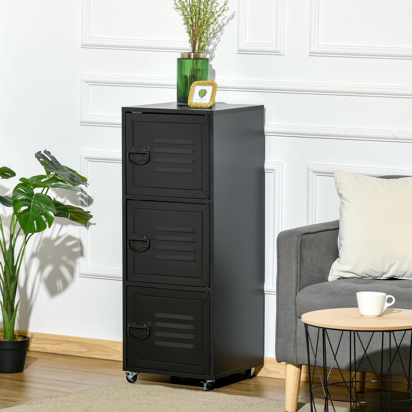 3 Tier Mobile File Cabinet With Wheels