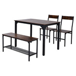 4-piece Industrial Dining Table Set With 2 Chairs And Bench – Vintage Metal Kitchen Furniture | Dark Brown