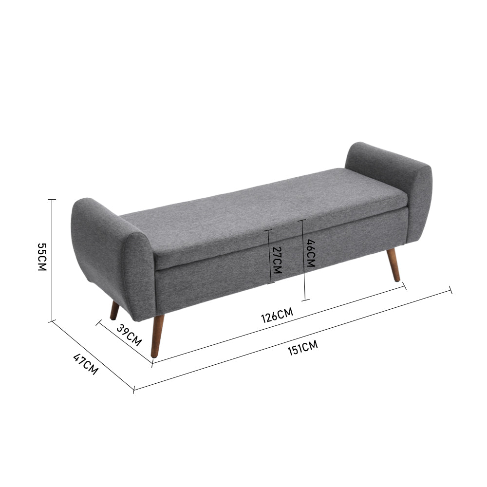 Extra Large Linen Storage Bench – Upholstered Ottoman Seat With Hidden Compartment, 151cm Wide Hallway Or Bedroom Bench | Grey