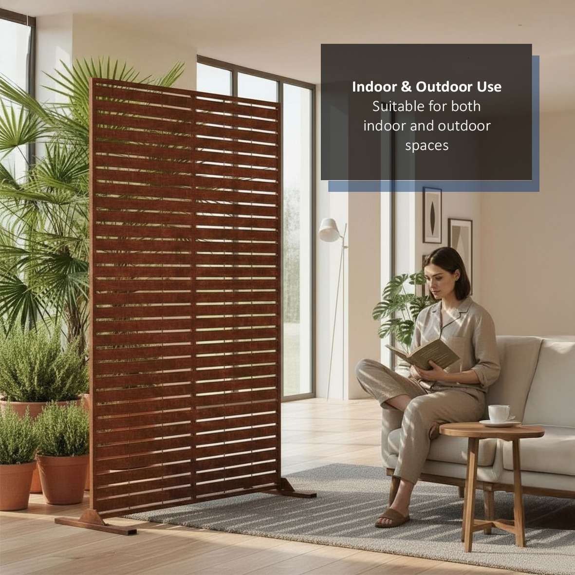 Metal Outdoor Privacy Screen 90cm X 180cm - Slats | 180cm x 90cm | Rust