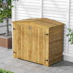 Solid Fir Wood Garden Storage Shed, Outdoor Wooden Cabinet With Double Doors & Sloped Roof, Waterproof Painted Tool Storage