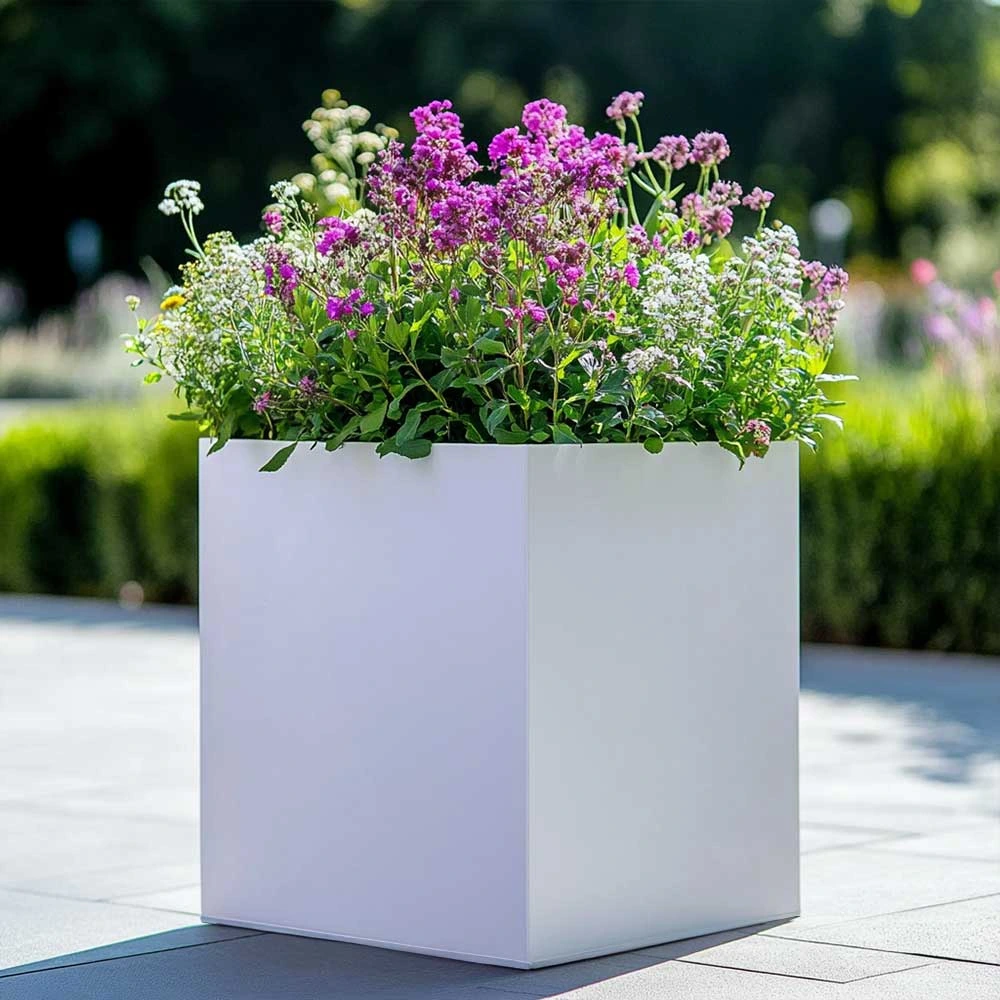 Zinc Galvanised Square Planter | 50cm x 50cm x 50cm | White