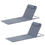 2pc Outdoor Beach Mat Steel Reclining Chair Set W/ Pillow | Gray