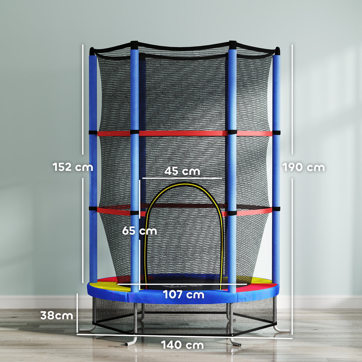 Kids Trampoline W/ Enclosure Net, Steel Frame, For Ages 3-6 Years | Blue & Yellow