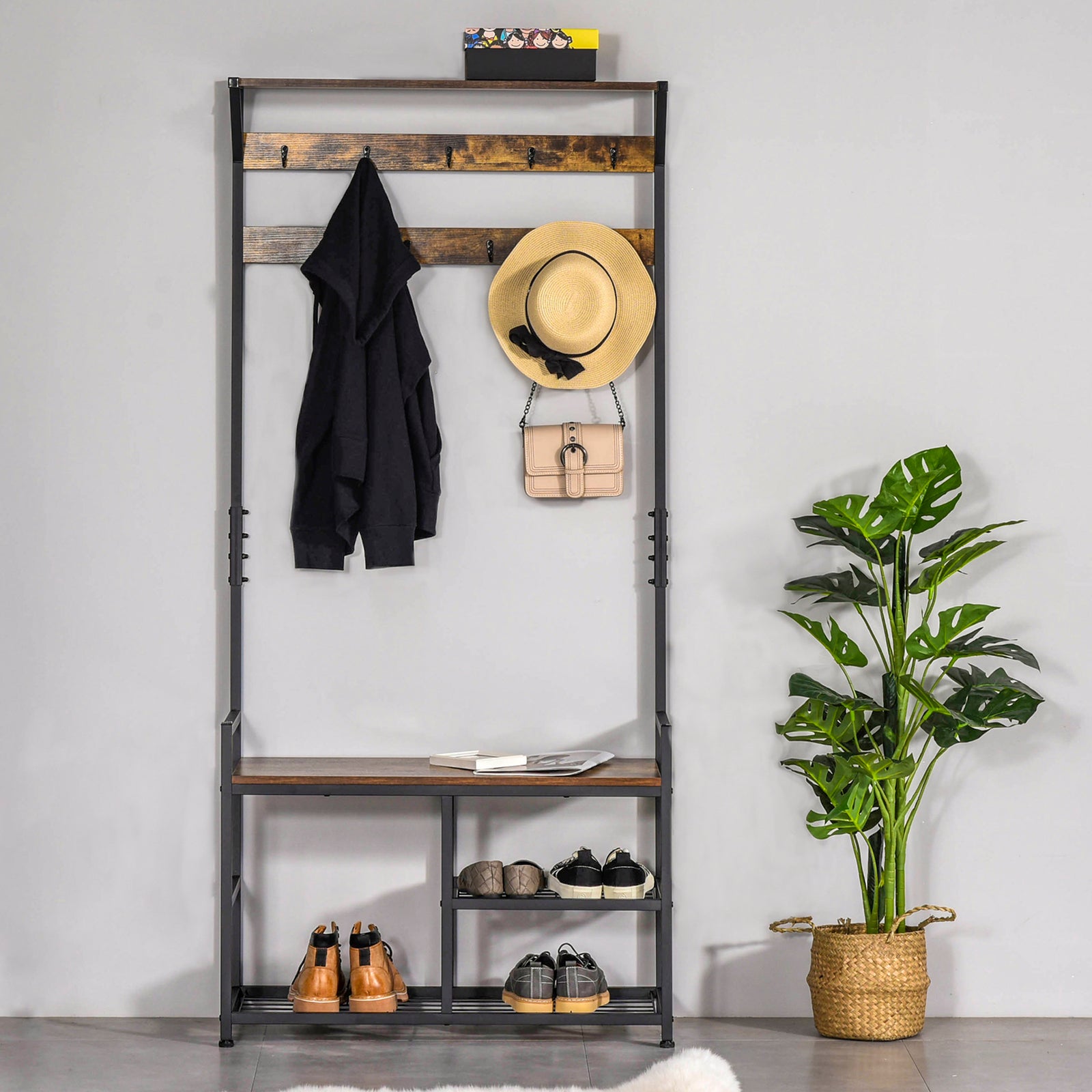 Coat Rack Stand Shoe Storage Bench For Bedroom Entryway