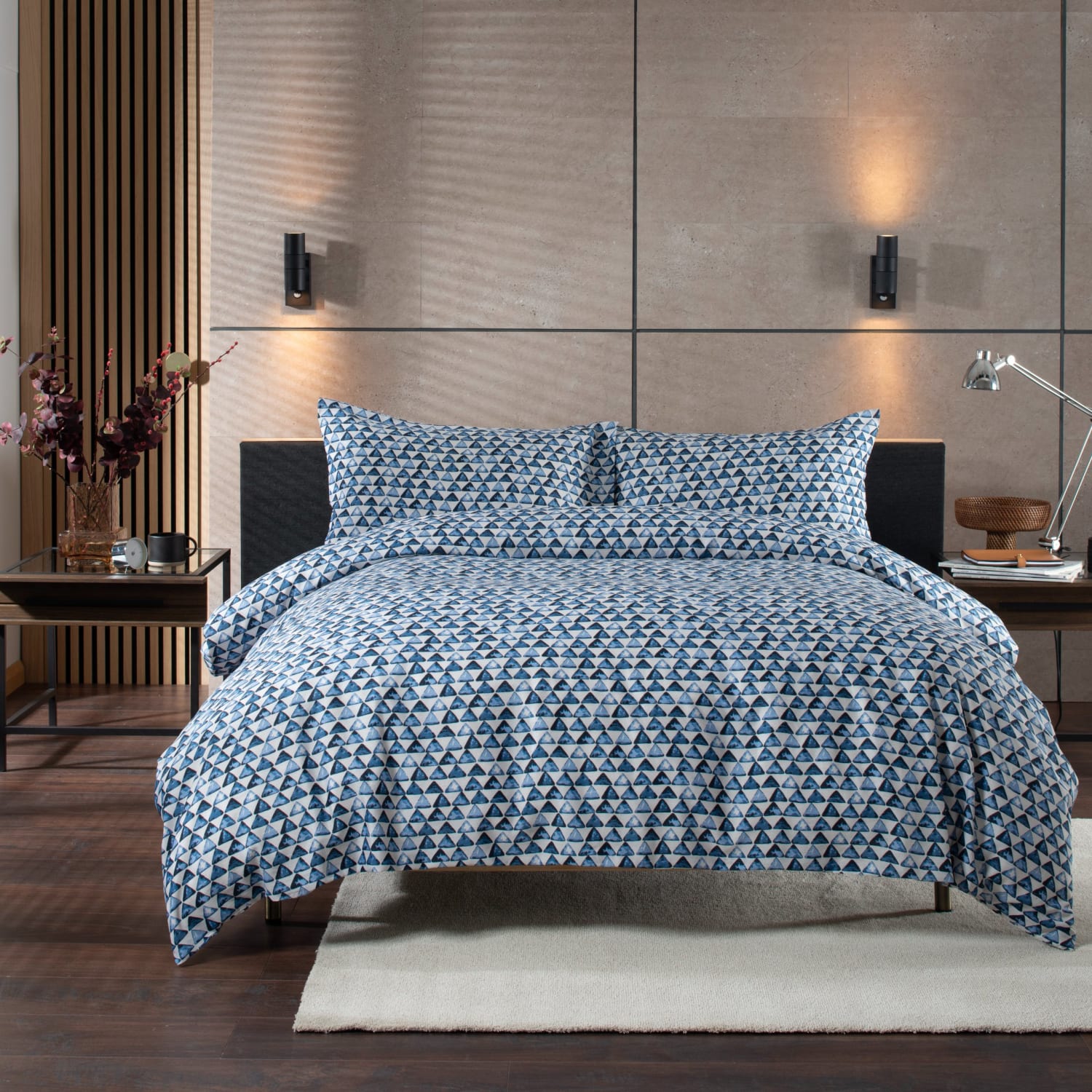 Studio Triangles Cotton Duvet Cover Set | King | Blue