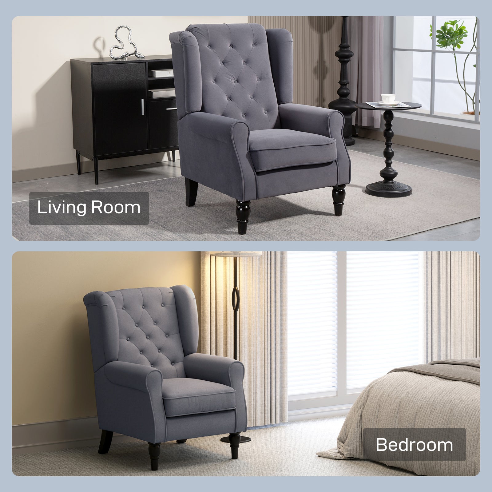 Accent Armchair Home Furniture Retro Tufted Club Fabric | Charcoal Grey