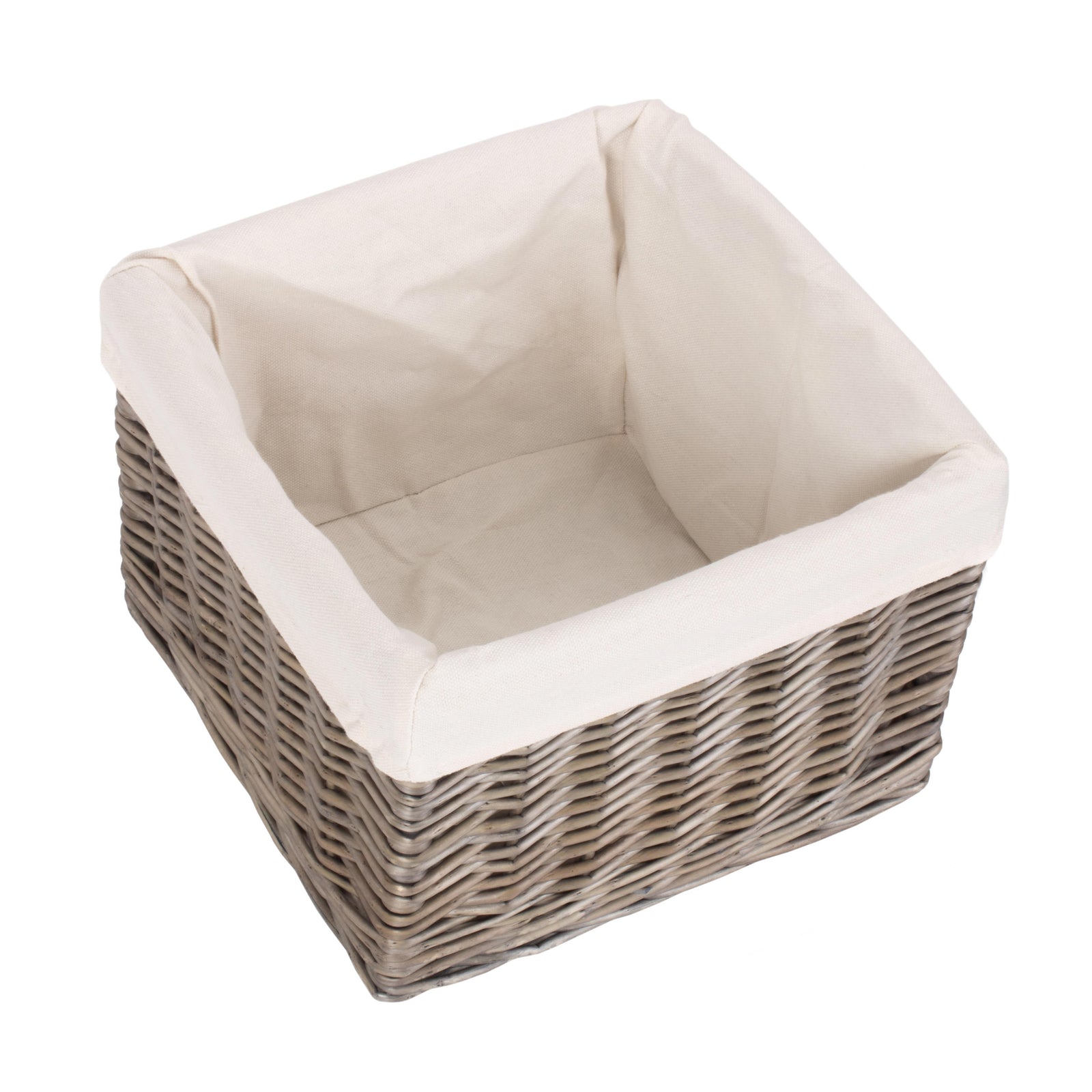 Wicker Square Antique Wash Lined Storage Basket | Small | White