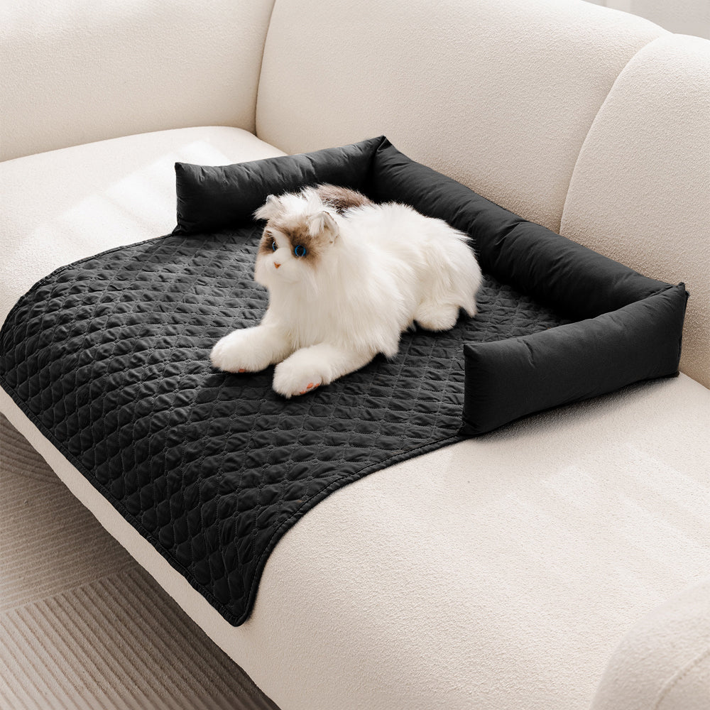 75x75cm Waterproof Pet Bed Furniture Protector Mat Dog Sofa Cover With Pillow | Black
