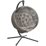 Hanging Chair W/ Metal Stand, Thick Cushion, Foldable Basket
