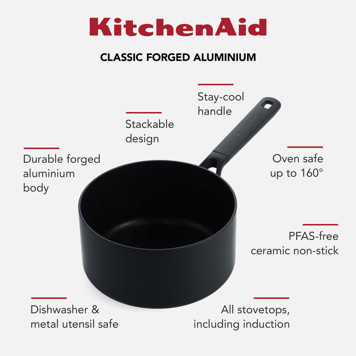 Forged Aluminium Saucepan, Pfas-free Non-stick | 20cm | Black