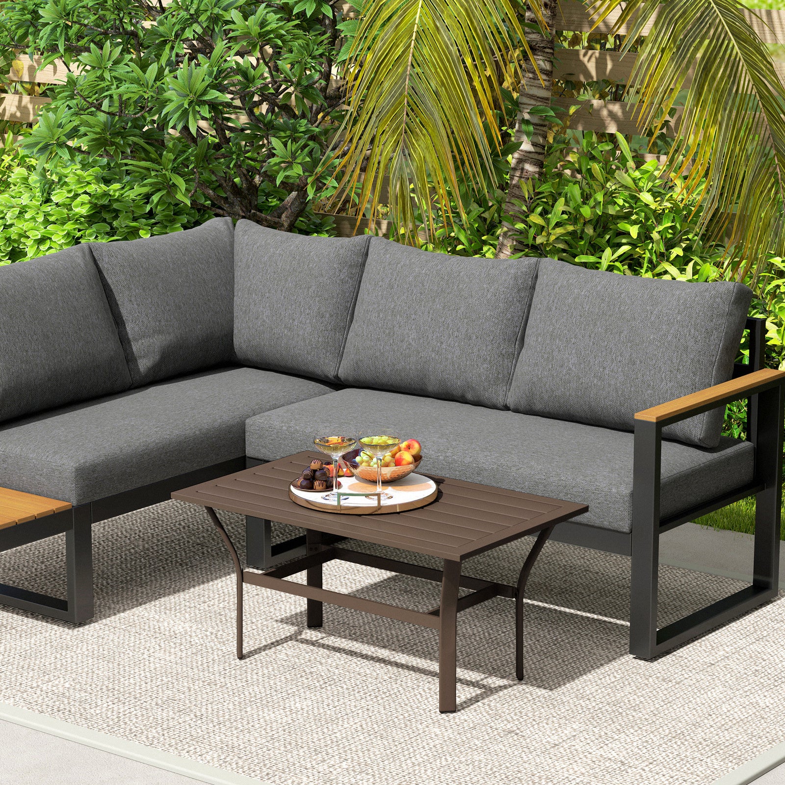 Brown Metal Garden Coffee Table, Slatted