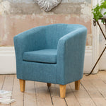 Alderwood 68cm Wide Hessian Fabric Tub Chair With Pine Coloured Legs | Teal