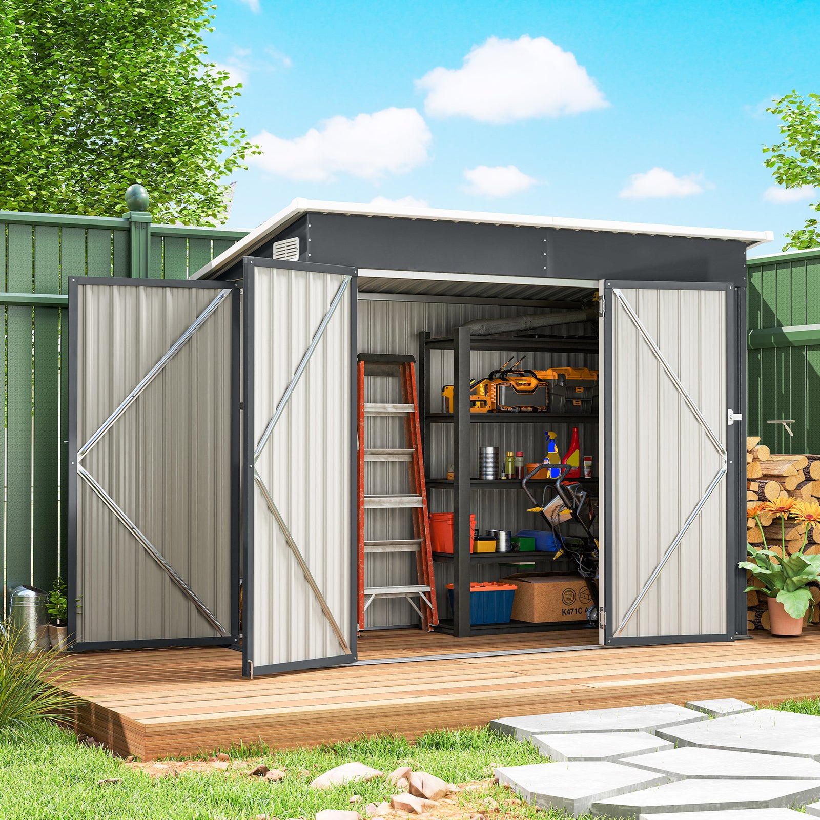 Outdoor Storage Shed, 7.5 X 4.3ft Metal Garden Shed | Dark Grey