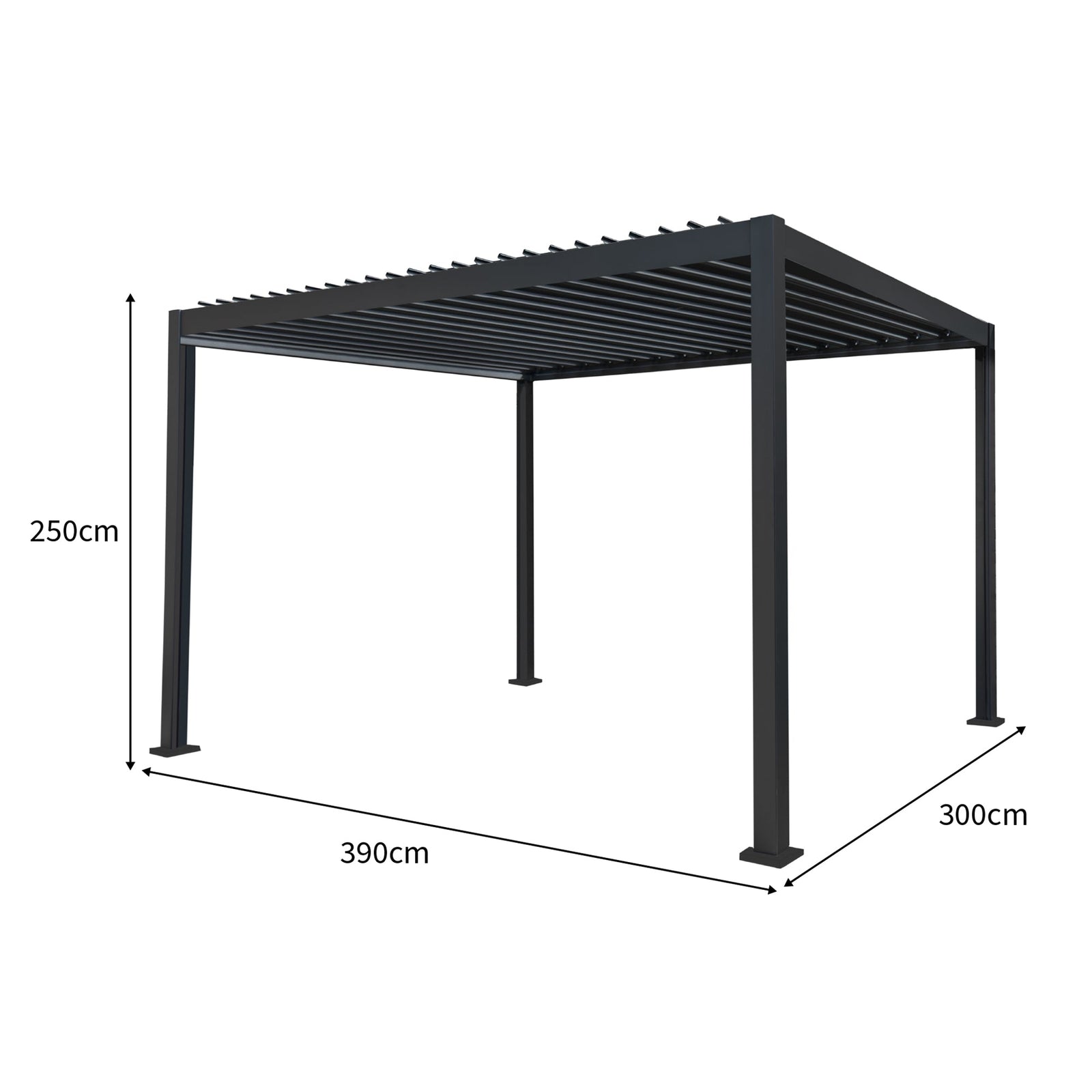 Anthracite Aluminium Pergola With Led Lights - 3m X 4m
