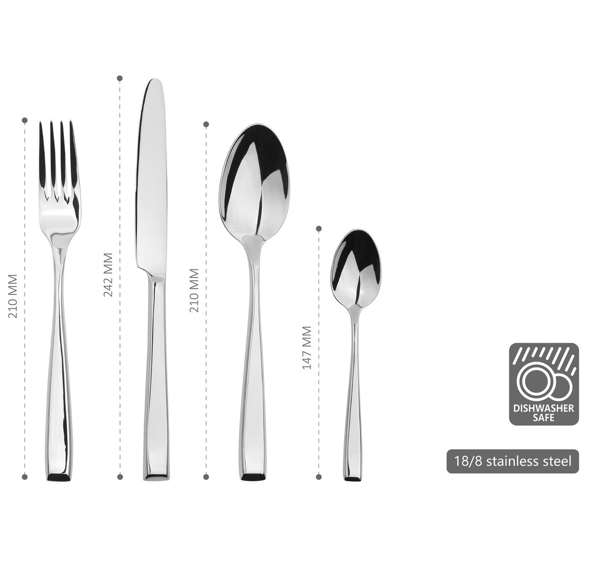 Cutlery Sets Stainless Steel 18/8 Forks Spoons Catering Taper | Set of 16 | Silver