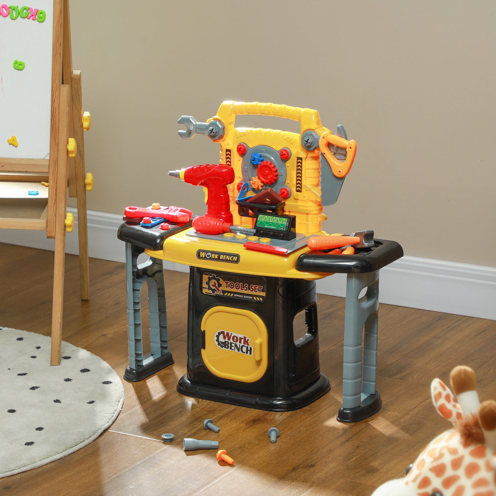102pcs Play Tools Toy With Electric Drill, Storage, Yellow