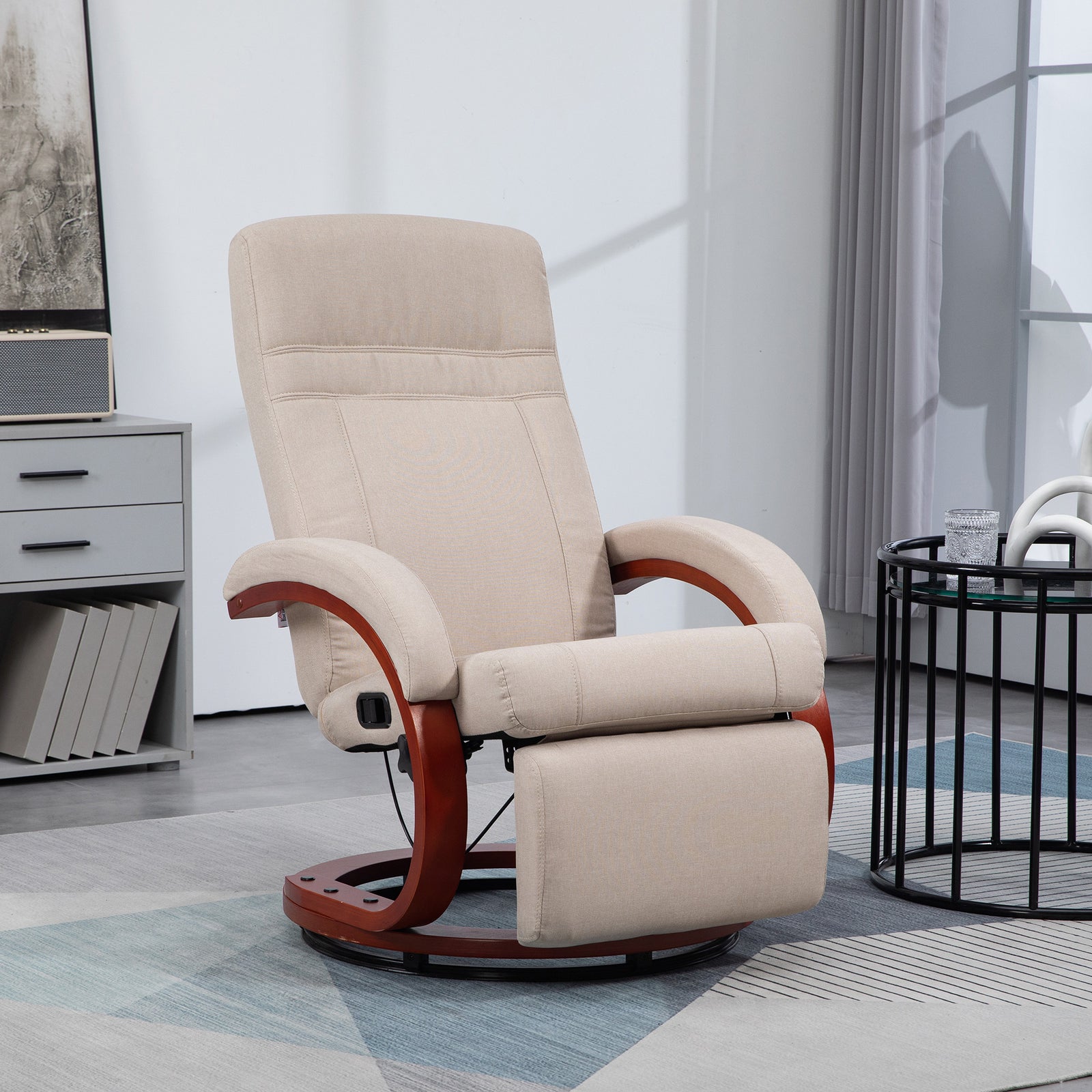 Manual Recliner Swivel Chair With Footrest Armrests | One Size | Beige