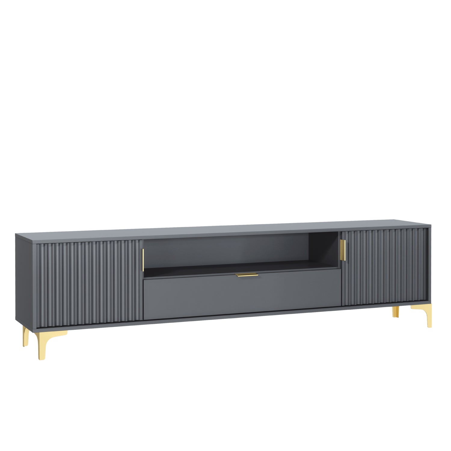 Tide Crest Gold Tv Unit 200cm - Fluted Design | Dark Grey