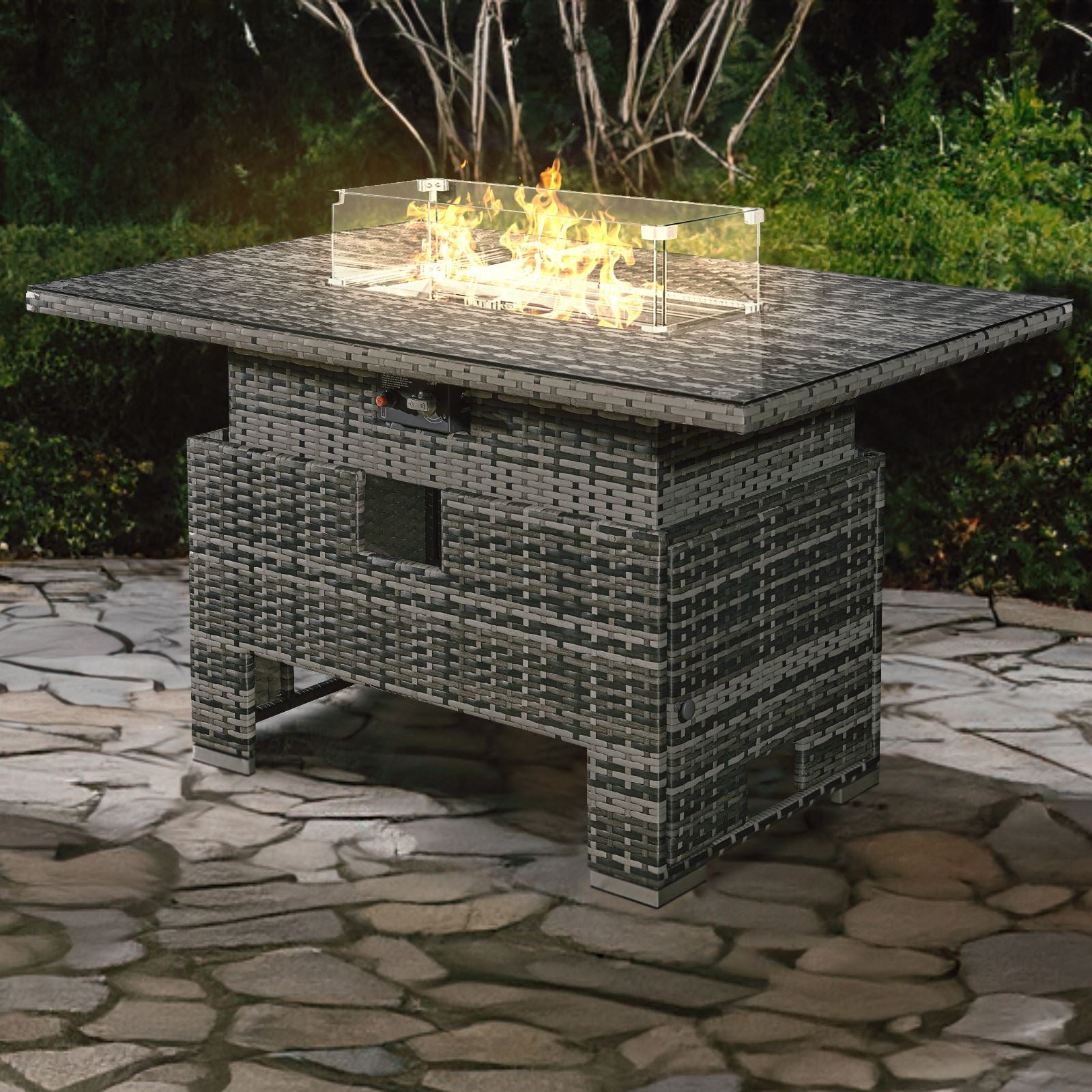 Icarus Rattan Rising Firepit Table | Walnut Grey