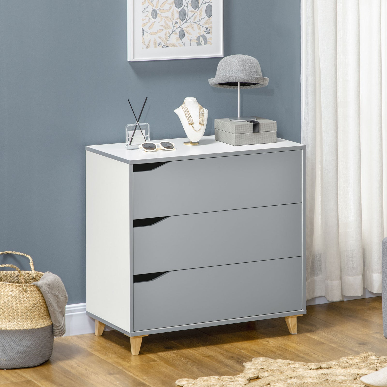 Chest Of Drawers 3 Drawer Unit Storage Organiser Bedroom | One Size | Gray
