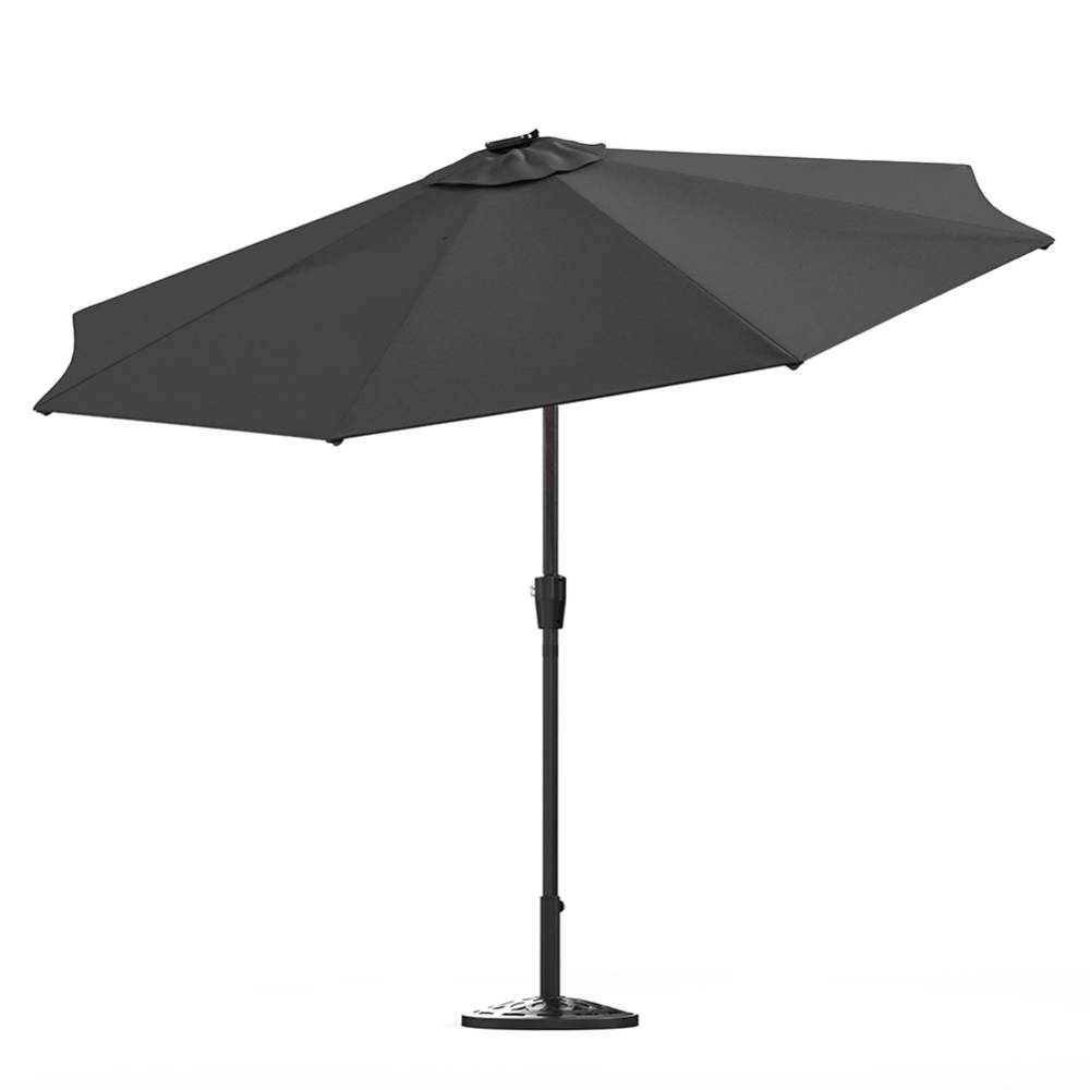 3m Solar Led Patio Umbrella, Outdoor Parasol With 16 Led Tubes, Crank Lift & Push Button Tilt With Round Base | One Size | Dark Grey