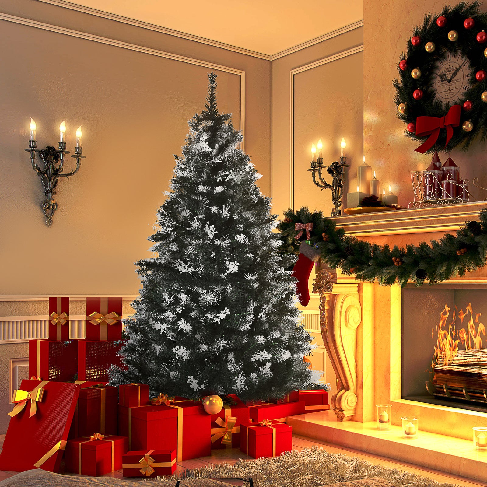 4/5ft Snow-dipped Christmas Tree, Berries Stand | 5ft | Green