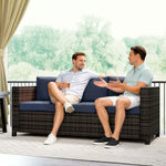 Rattan Wicker 3-seater Sofa Chair Patio Furniture | Blue