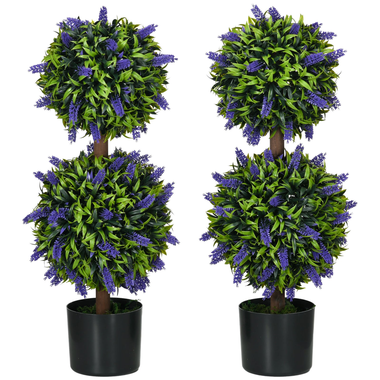Set Of 2 70/110cm Potted Artificial Ball Tree With Lavender | Medium | Green