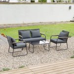 Breeins 4-piece Outdoor Pe Rattan Garden Furniture Set With Loveseat, 2 Armchairs & Glass Coffee Table, Cushioned Patio Conversation Set For Garden, Balcony & Backyard