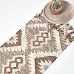 Lhasa Handwoven Brown And Cream Diamond  Kilim Wool Rug | 200cm | Cream & Brown